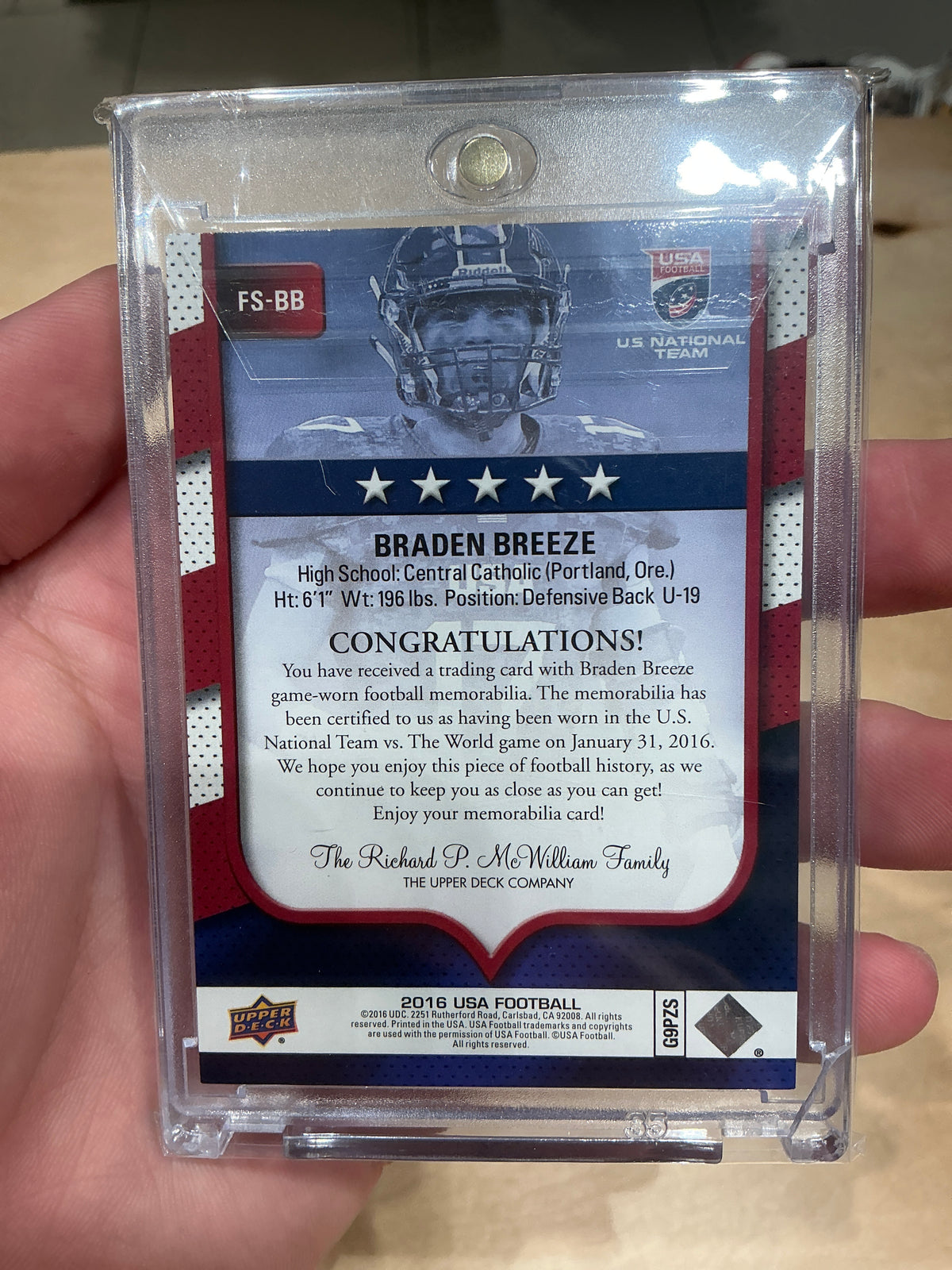 Braden Breeze Jersey Card