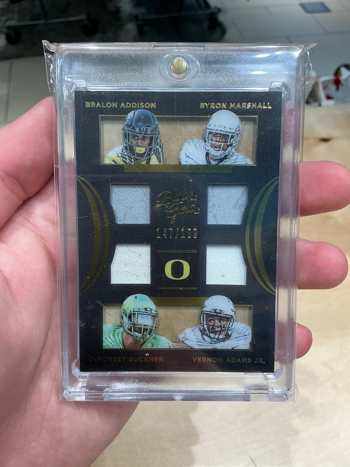 Barlon Addison, Byron Marshall, DeForest Buckner, & Vernon Adams Jr. Jersey Card 147/199