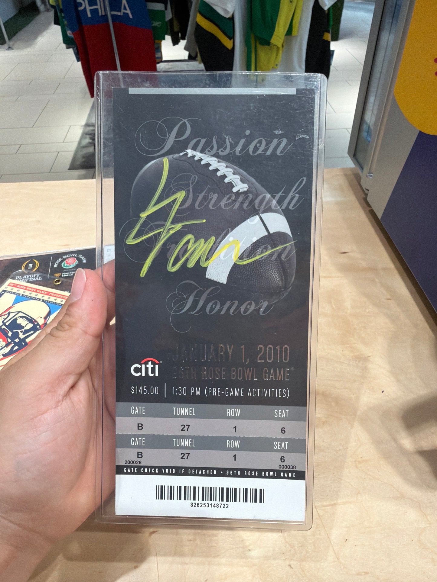 LeMichael James Signed Ticket 2010 Rosebowl