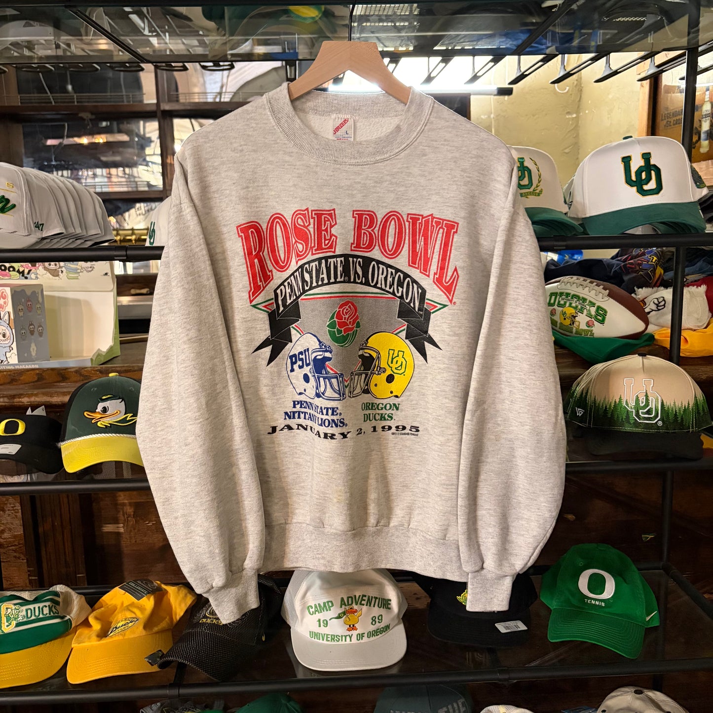 Grey ‘95 Rose Bowl Penn State v. UO  Crewneck: L