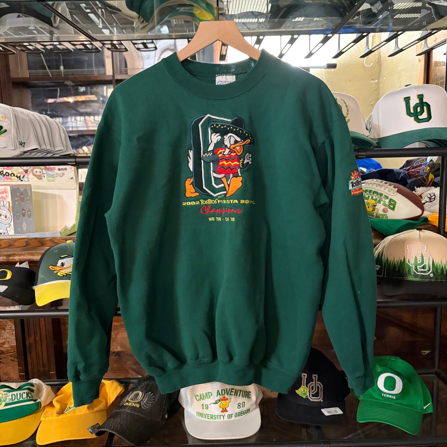 Green Donald Duck Oregon ‘02 Fiesta Bowl Crewneck: M