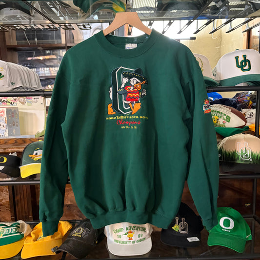 Green Donald Duck Oregon ‘02 Fiesta Bowl Crewneck: M