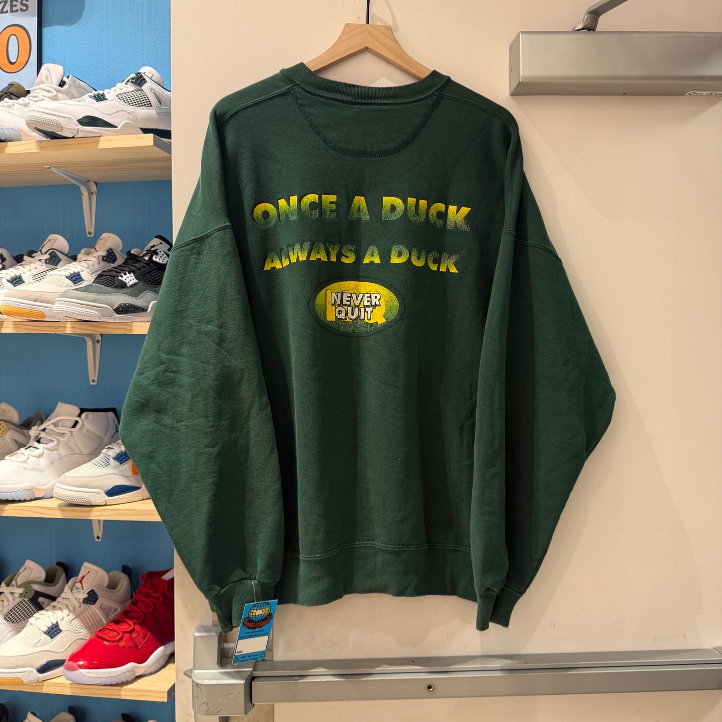 90s Oregon Ducks Never Quit Crew- XXL